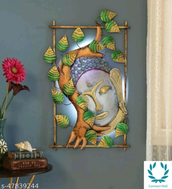 Iron Buddha on Leaf With Led - Free Size, Metal, Pack of1